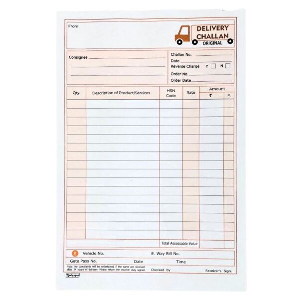 The compact size of the Neelgagan Small Challan Book next to a pen.
