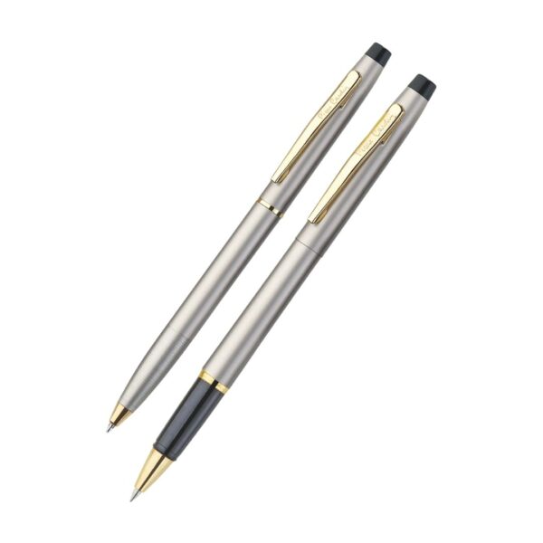 The Pierre Cardin Kriss Satin Nickle Exclusive Metal Pen Set showing both pens.