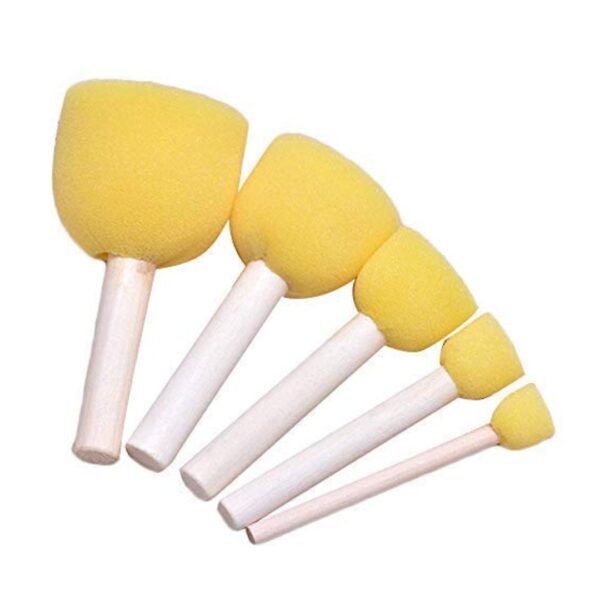 The Round Paint Foam Sponge Brush Set showing all 5 lollipop-shaped dabbers.