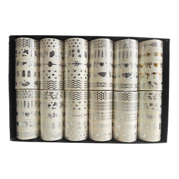 A set of 5 Silver Foil Print Washi Tapes