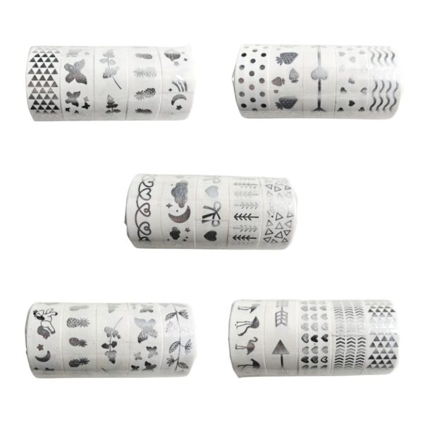 Silver Foil Print Washi Tapes - Set of 05 Tapes