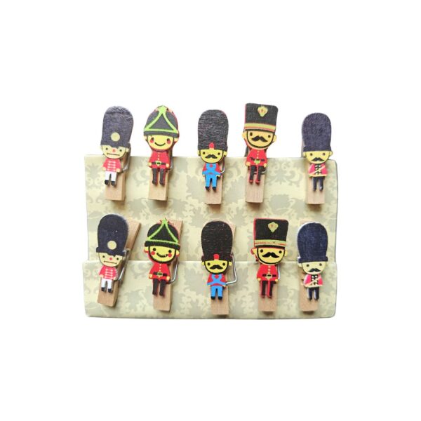A set of Soldiers Wooden Clips displaying various soldier figures.