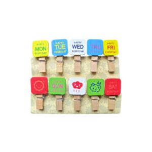 A set of Weekdays Wooden Clips displaying each day of the week.
