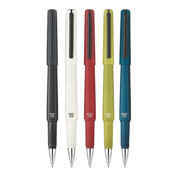 A close-up of the Zoox T9 Roller Gel Pen in one of its five body colors.