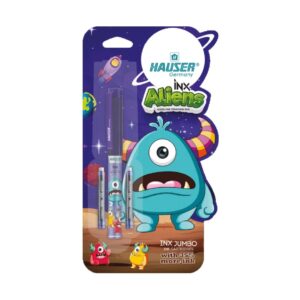 Hauser INX Aliens Liquid Ink Fountain Pen in its blister pack with jumbo cartridges.