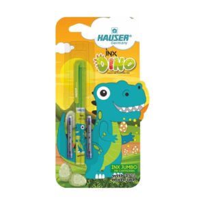 Hauser INX Dino Liquid Ink Fountain Pen in its blister pack with jumbo cartridges.