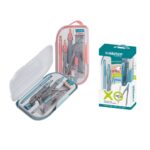 Hauser XO Mathematical Drawing Instrument set laid out, showing all components.