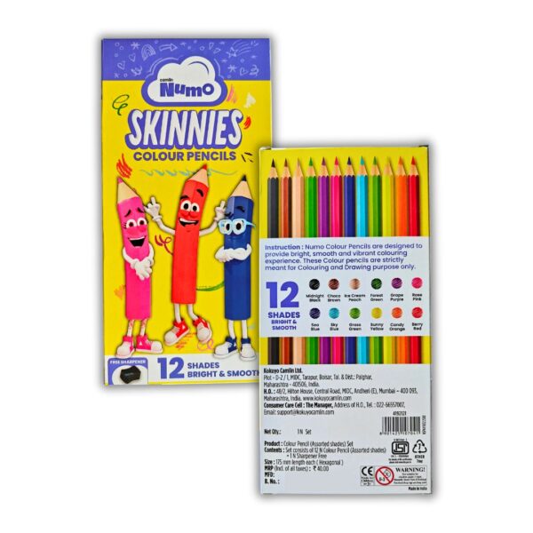 Camlin Numo Skinnies Colour Pencils - 12 Shades box.