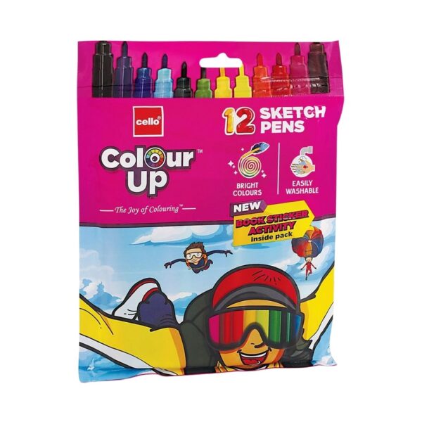 Cello Colour Up Sketch Pens - 12 Shades in the adventure-themed pack.