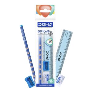 DOMS Groove Pencil Kit showing the full range of included stationery.
