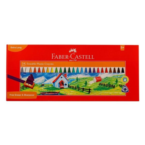 Faber-Castell Erasable Plastic Crayon Set - 25 Shades box.