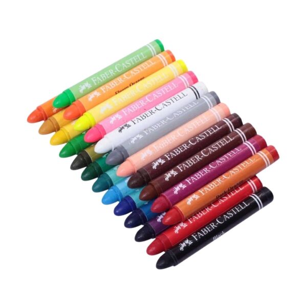 Faber-Castell Jumbo Wax Crayons - 24 Shades pack showing the thick crayons.
