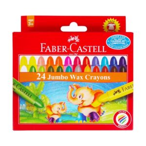 Faber-Castell Jumbo Wax Crayons - 24 Shades pack showing the thick crayons.