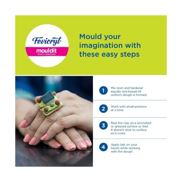 Fevicryl Mouldit 50 gm kit showing the resin and hardener packs.