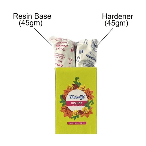 Fevicryl Mouldit 90g pack featuring the resin and hardener components.