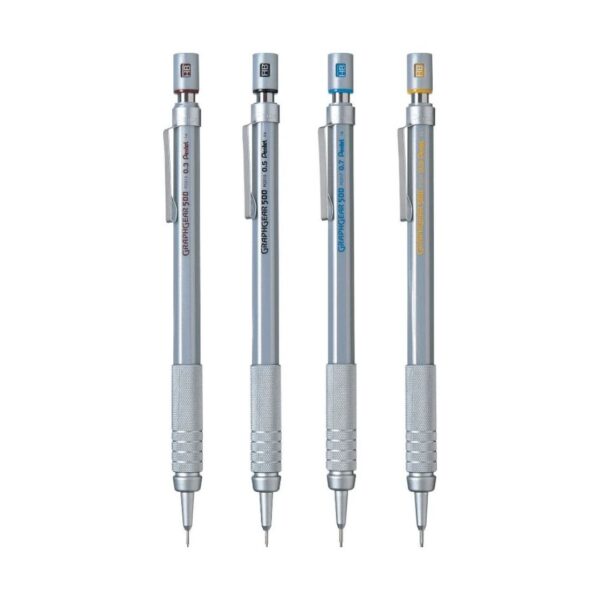 Pentel GraphGear 500 mechanical pencil with silver body.