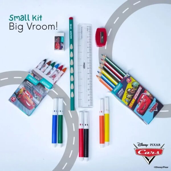 Close-up of the eco-friendly wax crayons and pencils included in the set.