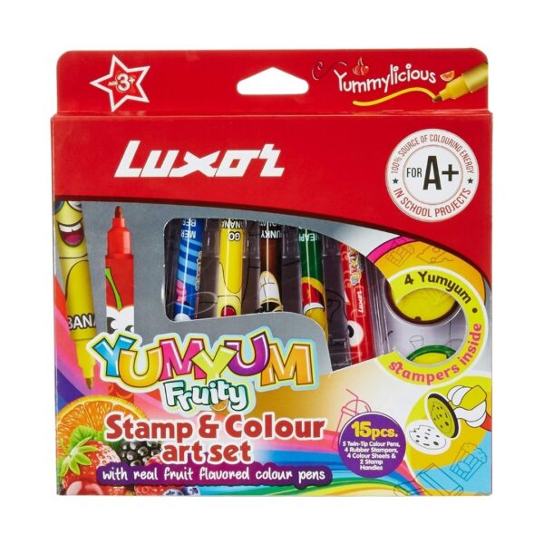 Luxor YumYum Fruity Art Set featuring 15 jumbo scented color pens.