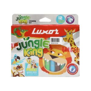 Luxor Jungle King Set featuring 12 vibrant colored pens for kids.