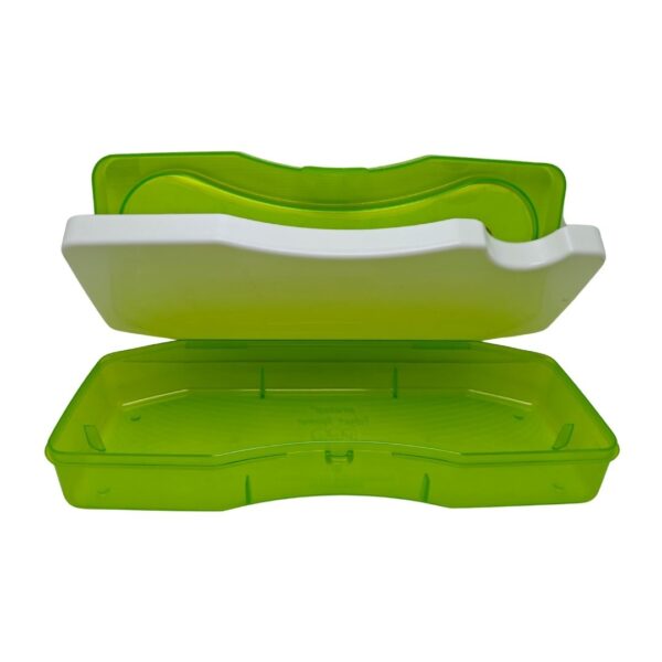 Interior view of the multi-level storage tray inside the Pratap box.