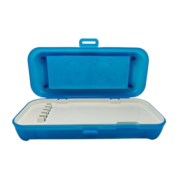 Interior view of the multi-level storage tray inside the Pratap box.